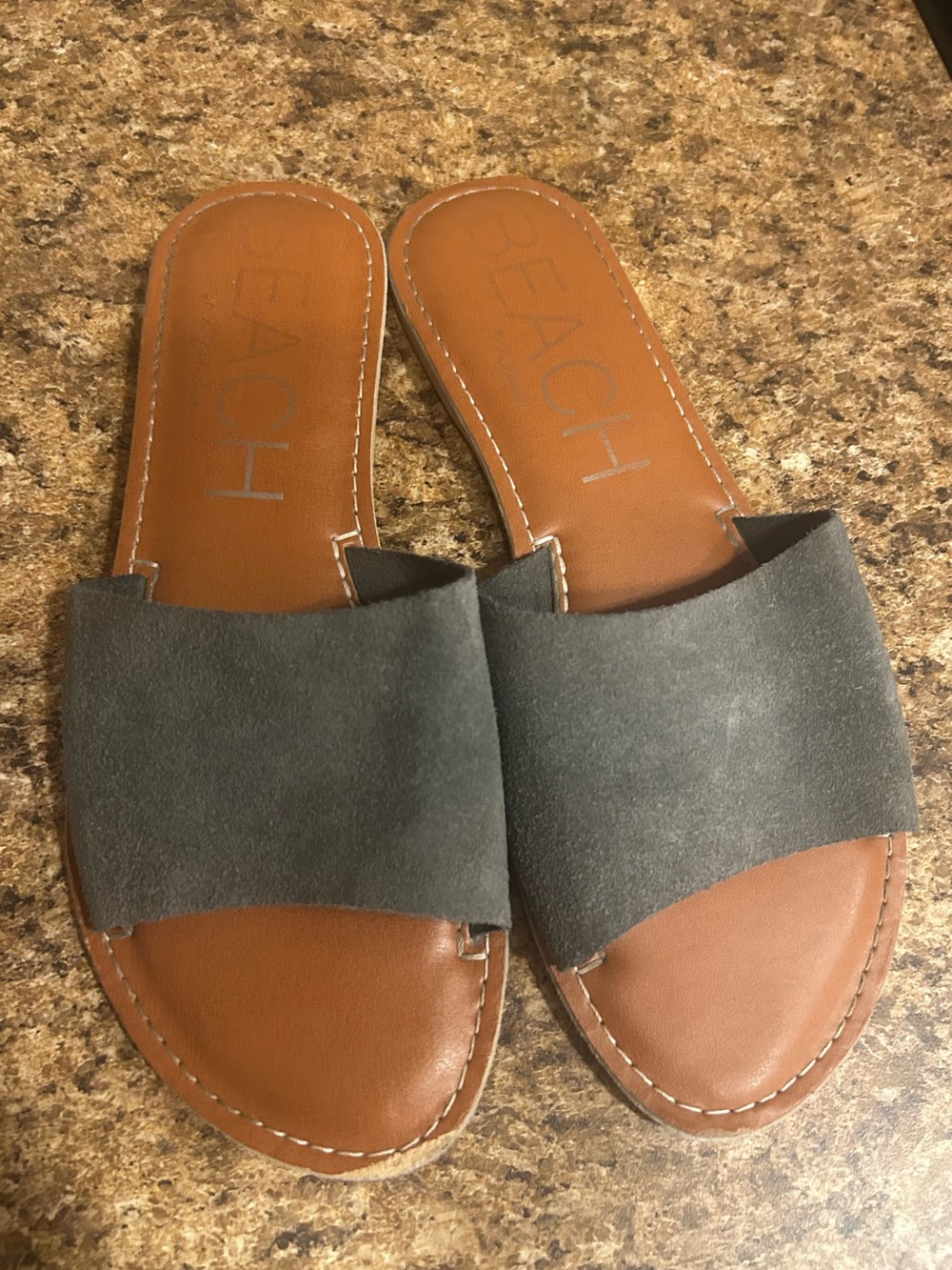 Suede Slide Sandals in Gray